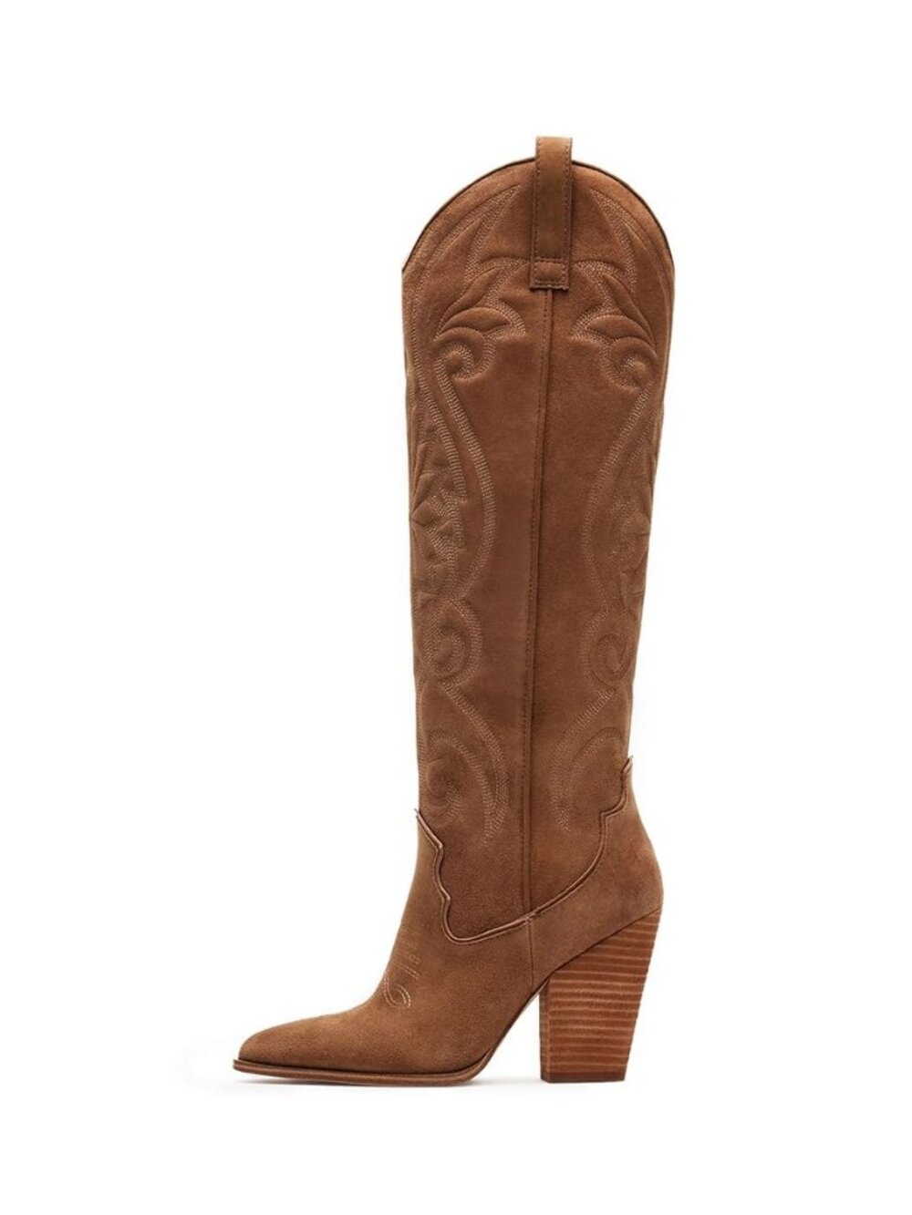 Knee High Cowboy Boots for Women Pointed Toe Chunky High Heels Pull-on